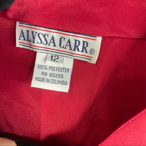 Vintage Alyssa Carr black pleated long red blouse size 12 - Picture 3 of 5